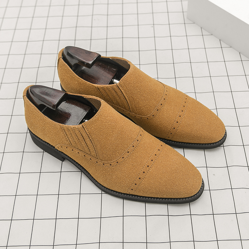 Formal Wear For Men Yellow - รองเท้าโลฟเฟอร์ผู้ชายสไตล์เรโทร สีดำ-เหลือง หนังกลับ รองเท้าลำลองแบบสวม สำหรับธุรกิจและงานทางการ รองเท้าหนัง